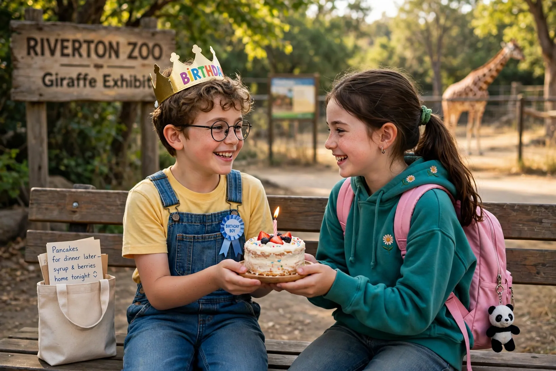 A birthday child on a no-party celebration day at the zoo with a best friend