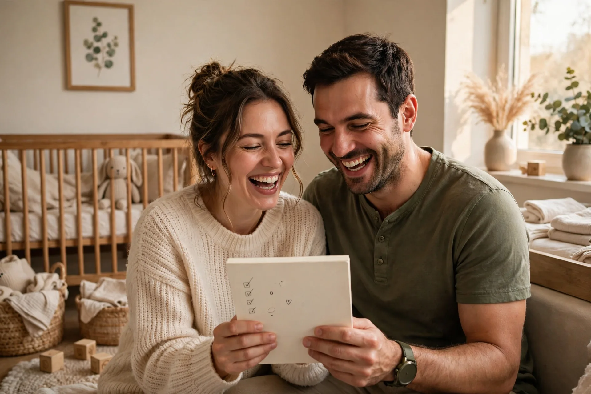 Parents checking the initials a baby name spells
