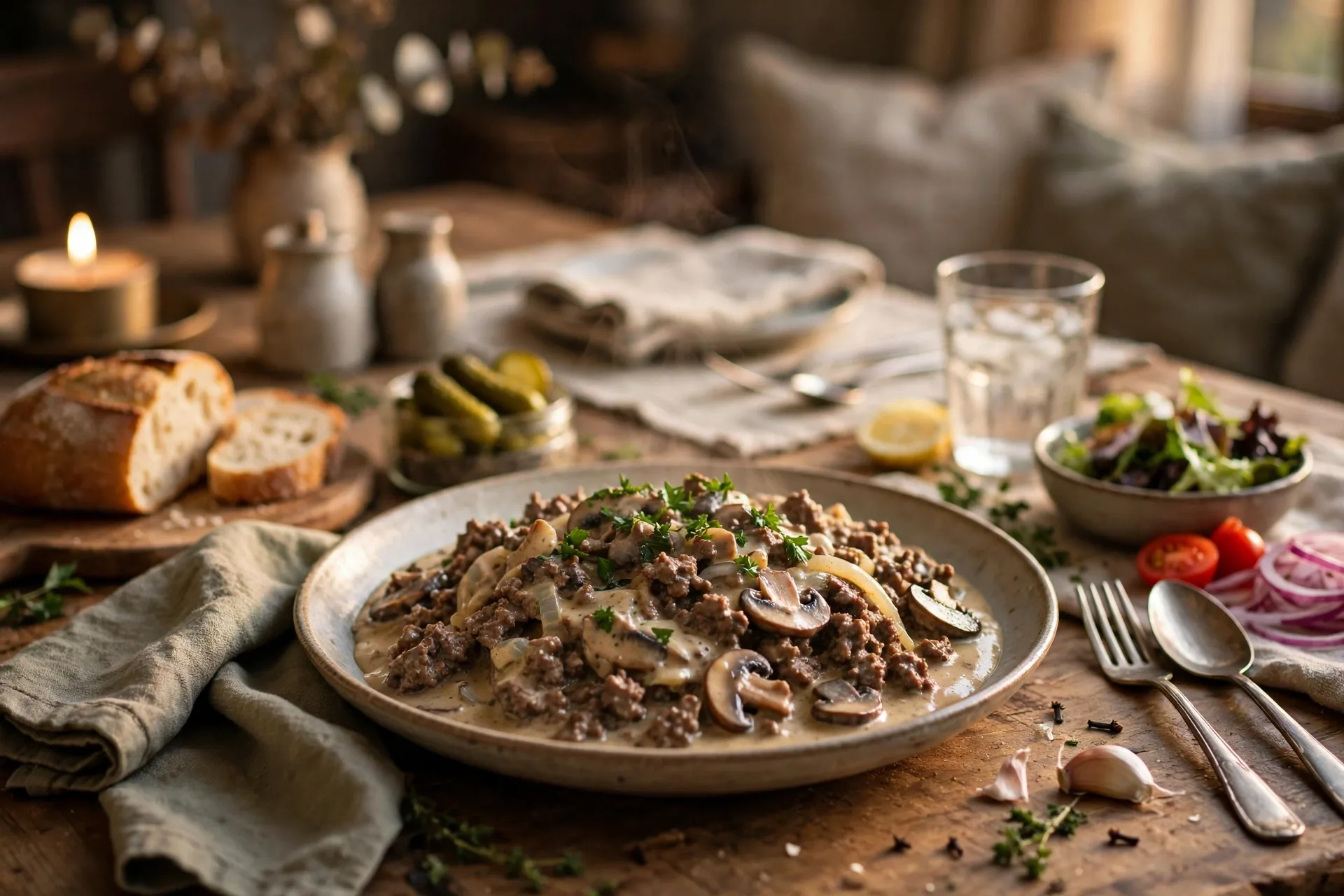 Ground beef stroganoff