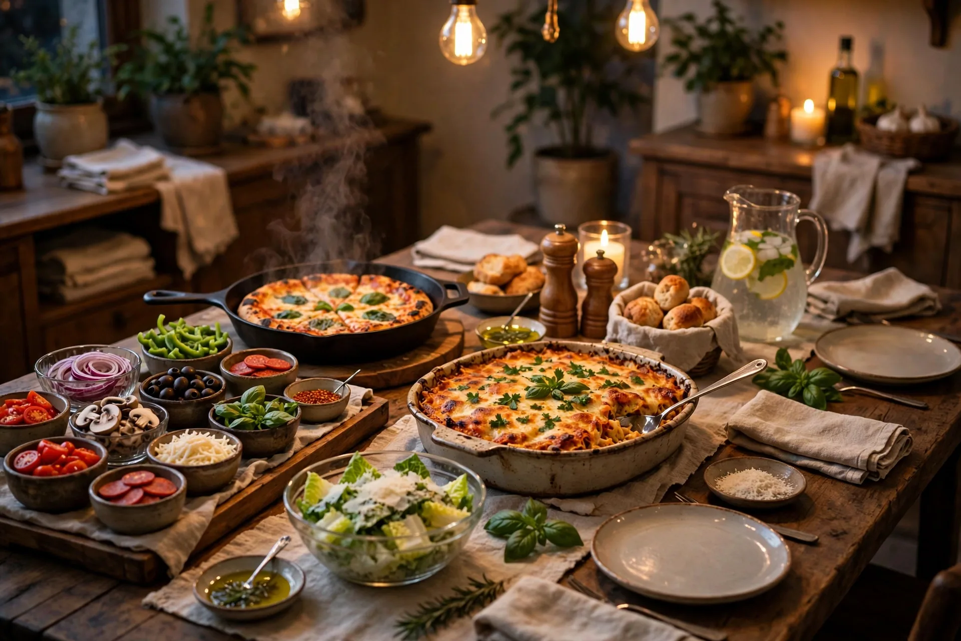 Pizza night with a toppings bar
