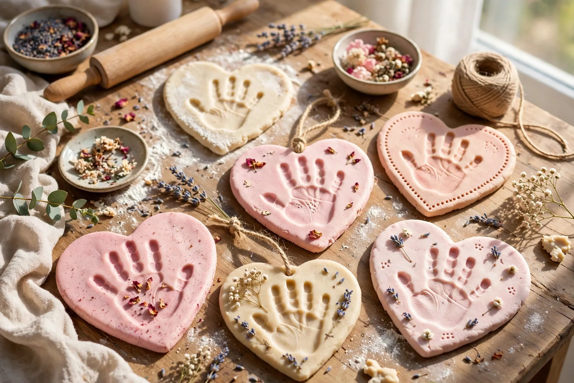 Salt dough handprint hearts