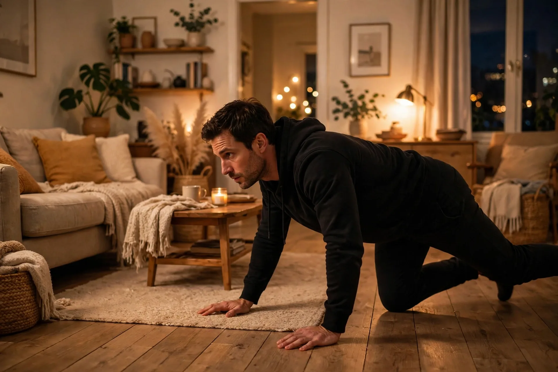 An actor slinking across the room like a black cat crossing someone's path at midnight