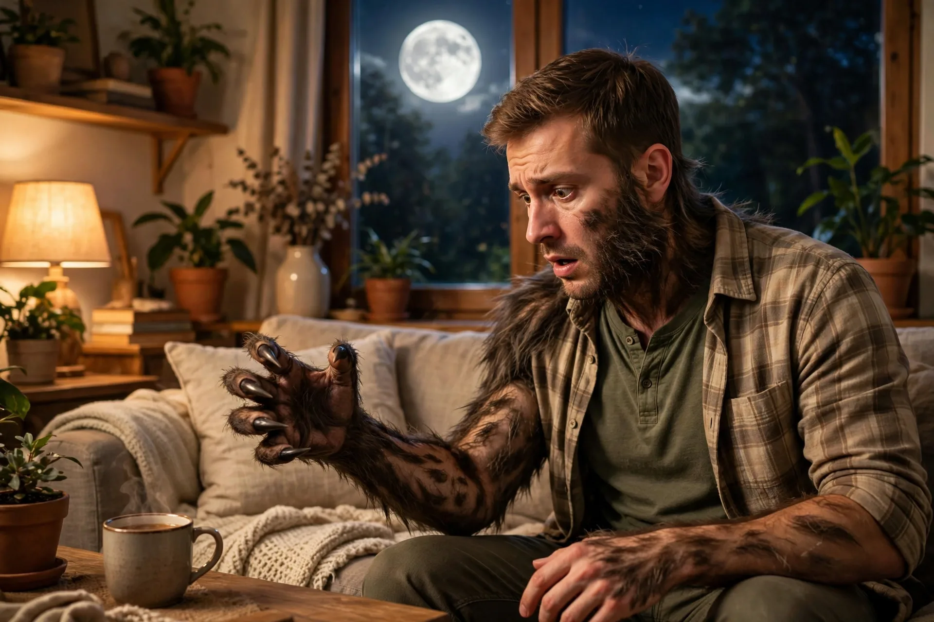 An actor starting as an ordinary man, then growing claws and fur under the full moon