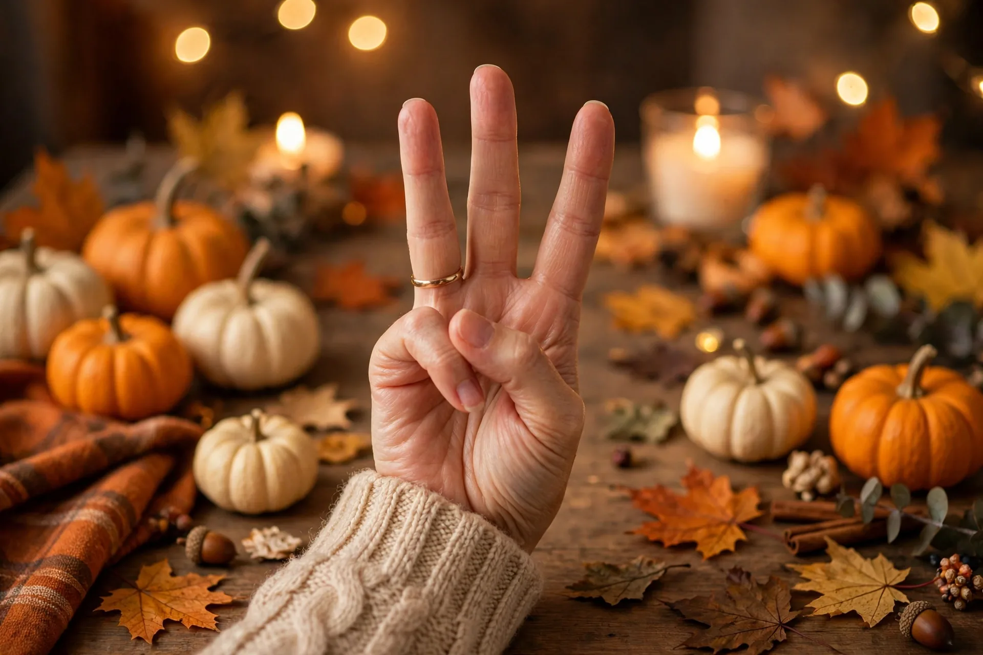Mom demonstrating charades hand signals, holding up three fingers for number of words