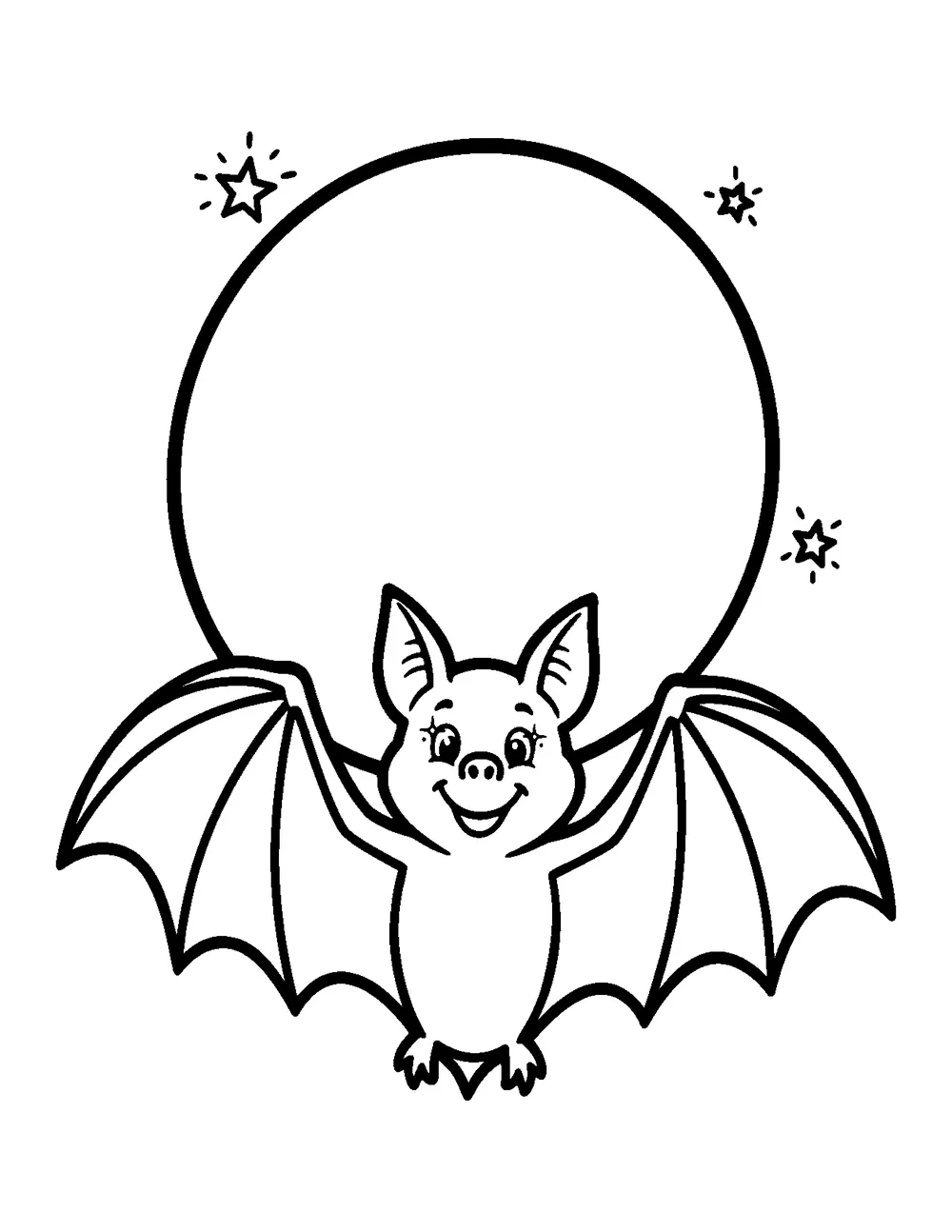 Free printable Bat and the Moon Halloween coloring page for kids
