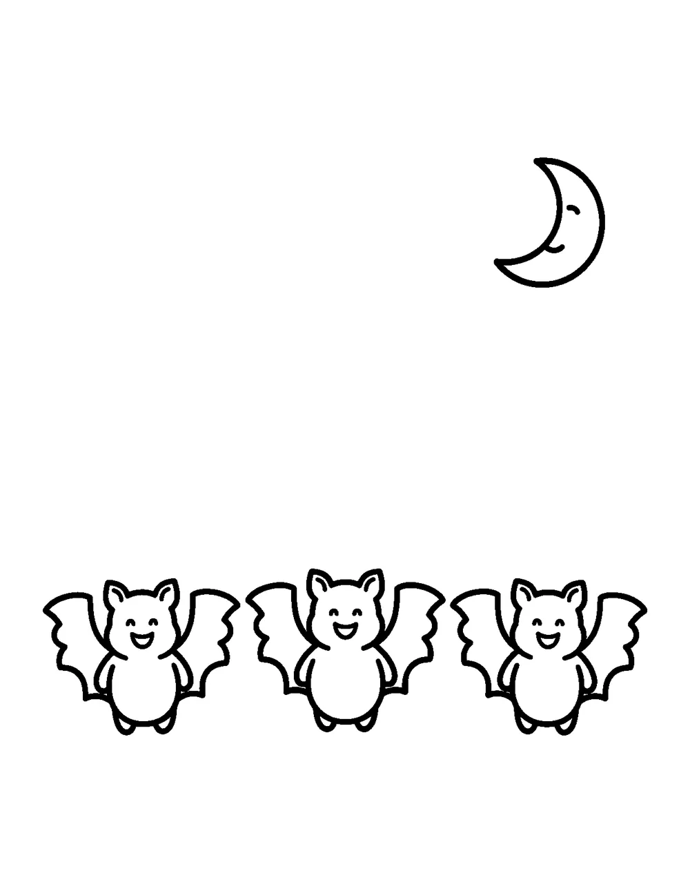 Free printable Bat Buddies in a Row Halloween coloring page for kids