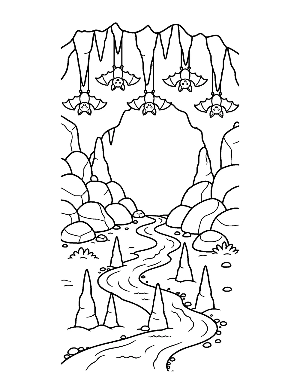 Free printable Bat Cave Halloween coloring page for kids