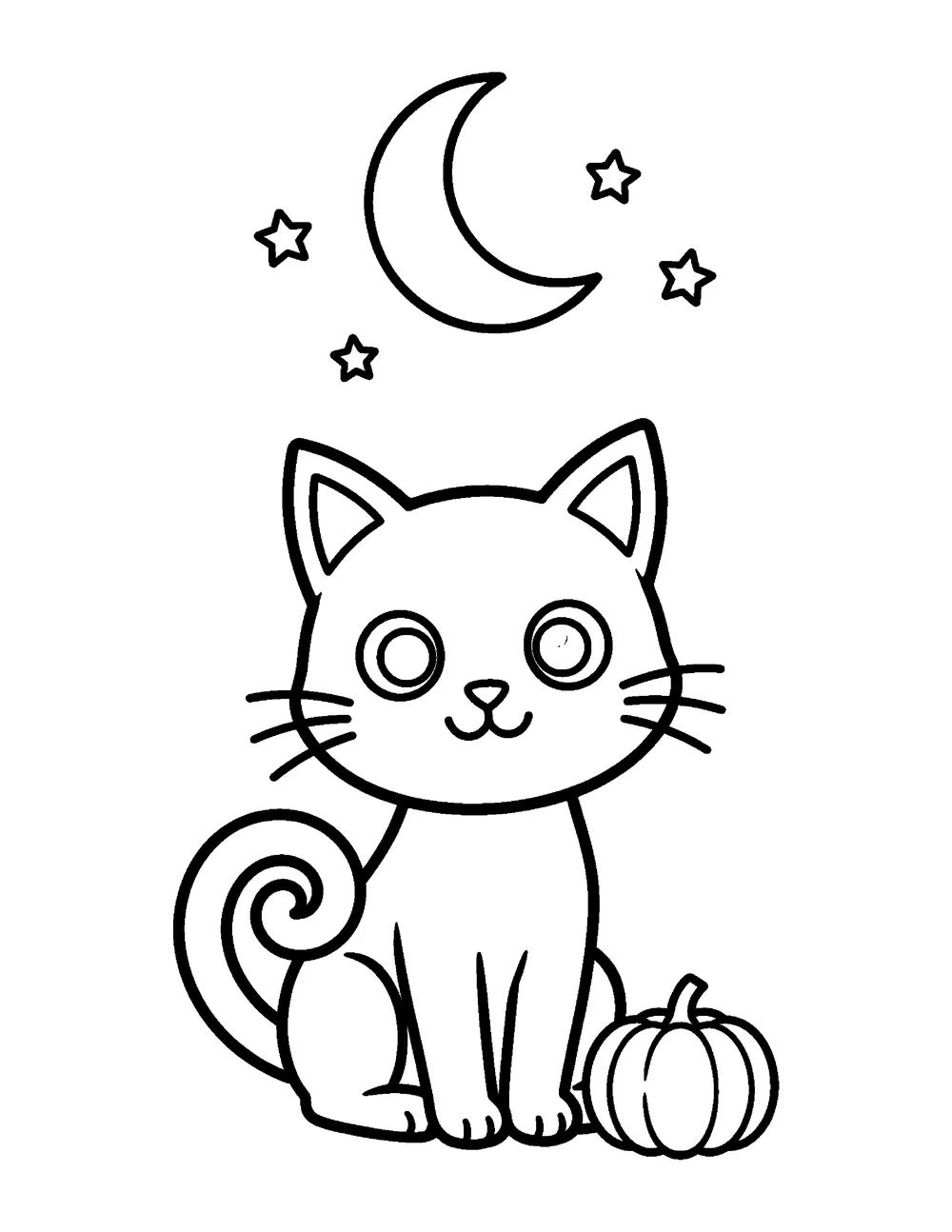 Free printable Black Cat Halloween coloring page for kids