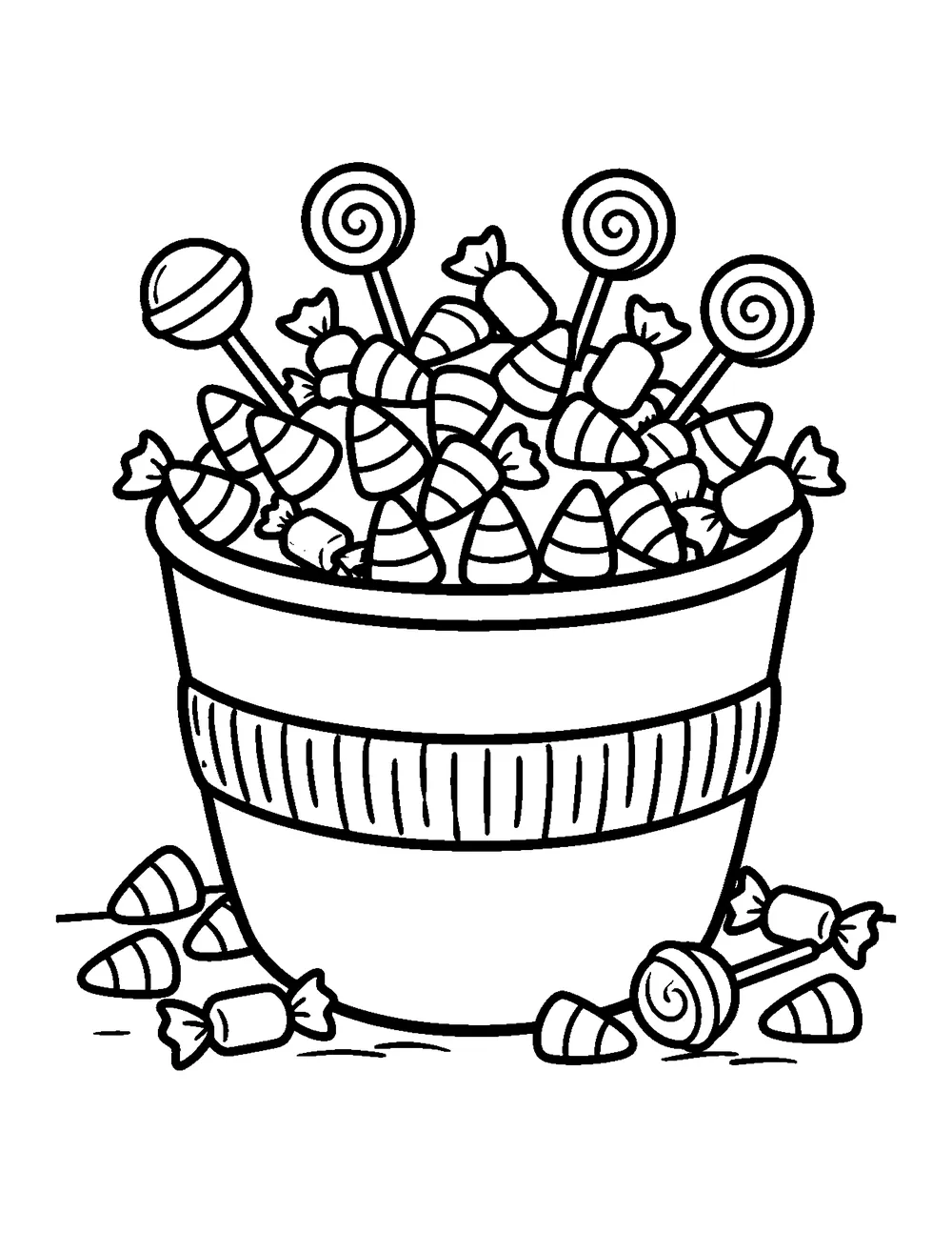 Free printable Candy Bucket Halloween coloring page for kids