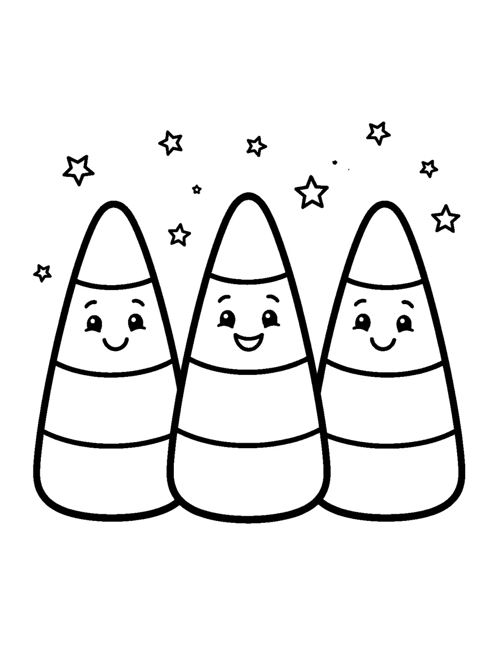 Free printable Candy Corn Trio Halloween coloring page for kids