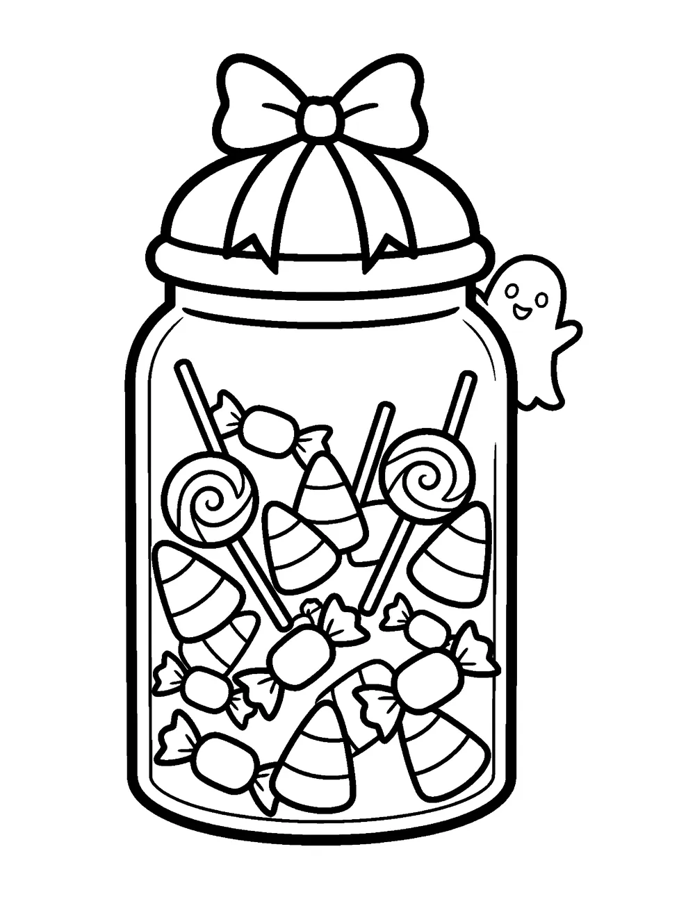 Free printable Candy Jar Halloween coloring page for kids