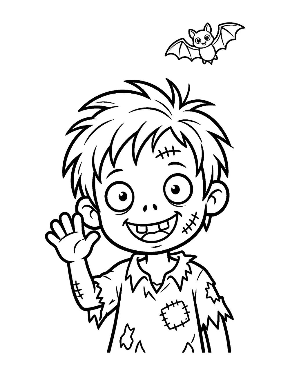 Free printable Friendly Zombie Halloween coloring page for kids