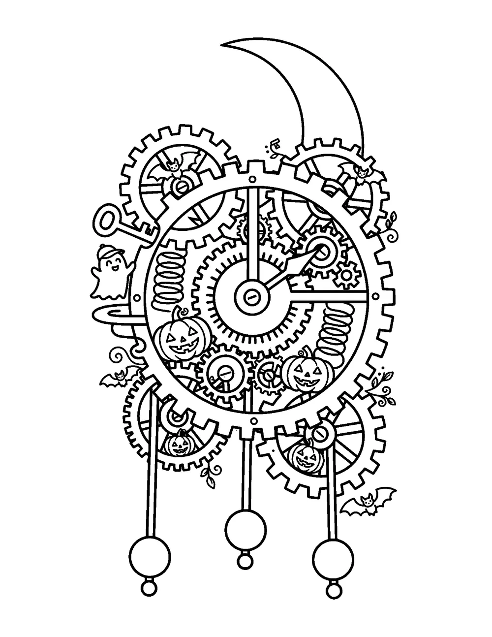Free printable Ghost Clockwork Halloween coloring page for kids
