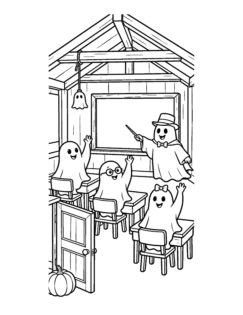 Free printable Ghost School Halloween coloring page for kids