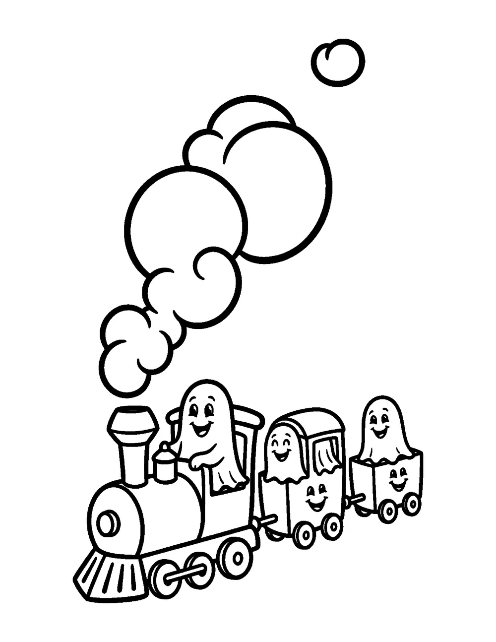 Free printable Ghost Train Halloween coloring page for kids
