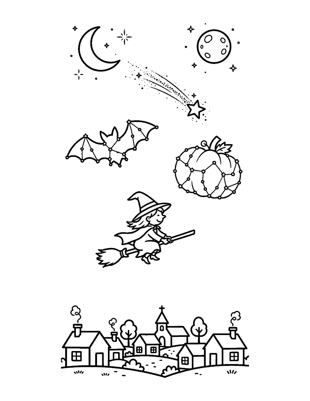 Free printable Halloween Night Sky Halloween coloring page for kids