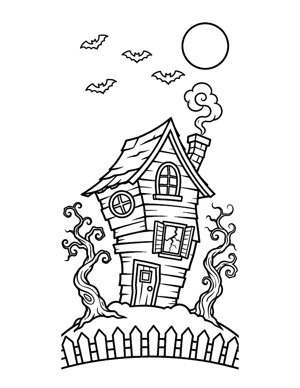 Free printable Haunted House on the Hill Halloween coloring page for kids