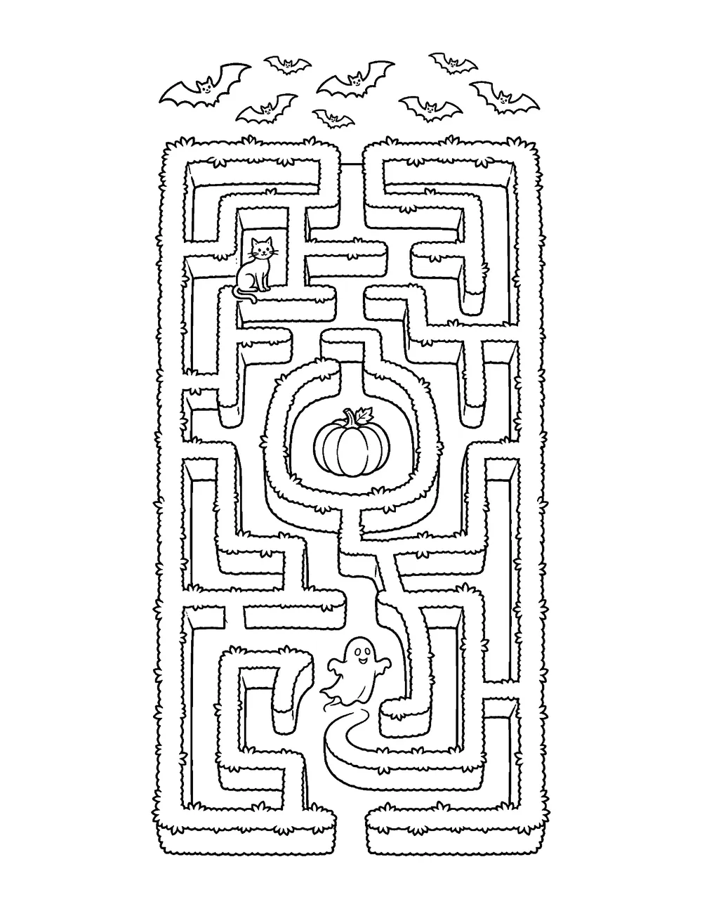 Free printable Haunted Maze Halloween coloring page for kids