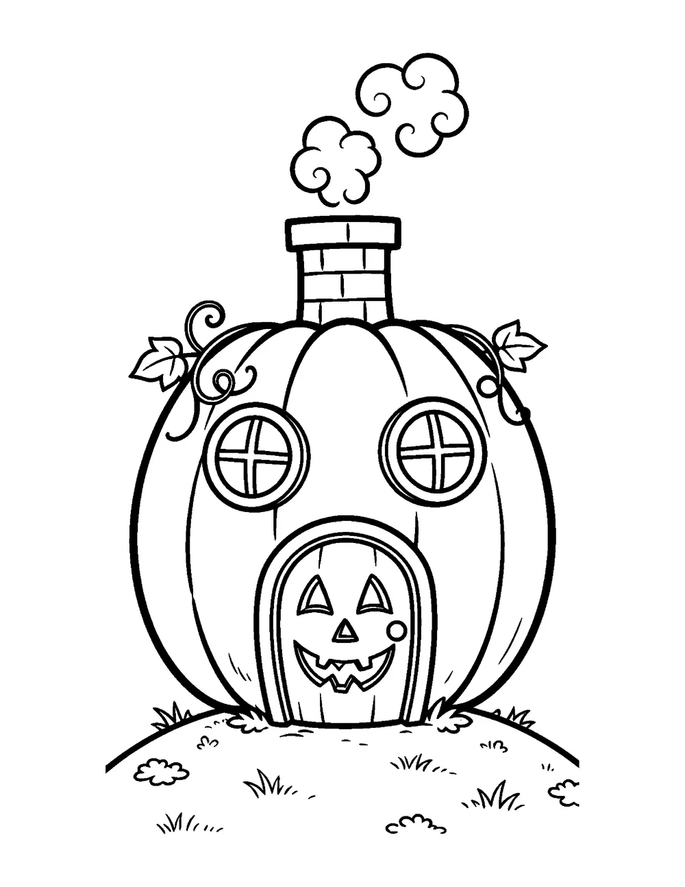 Free printable Haunted Pumpkin House Halloween coloring page for kids