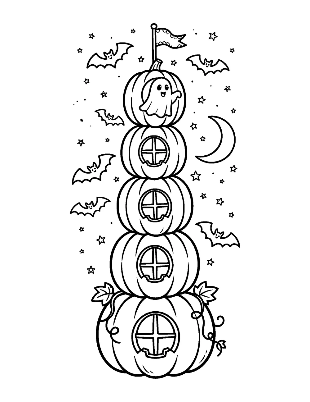 Free printable Haunted Pumpkin Tower Halloween coloring page for kids