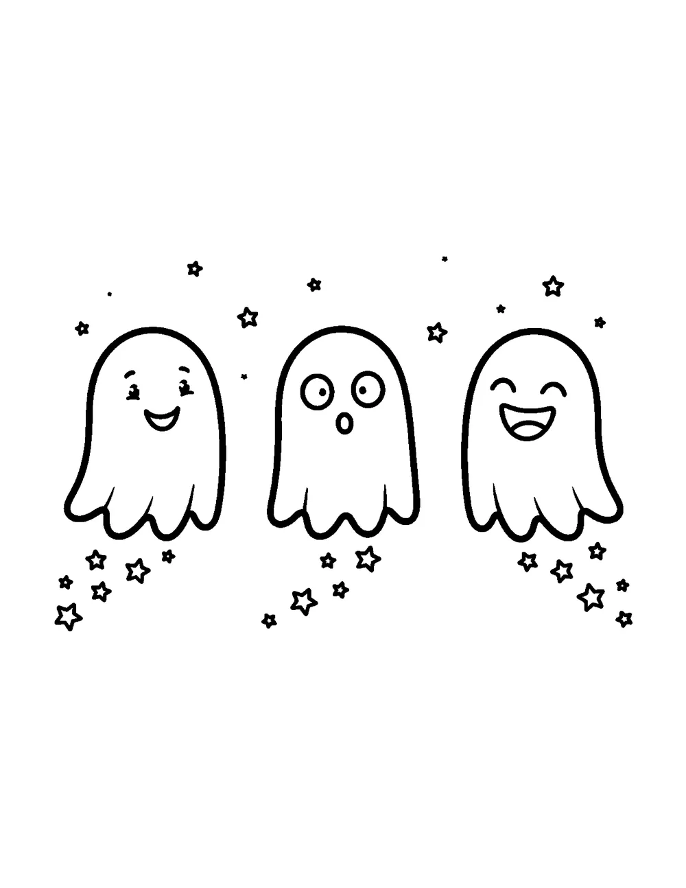 Free printable Little Ghost Parade Halloween coloring page for kids