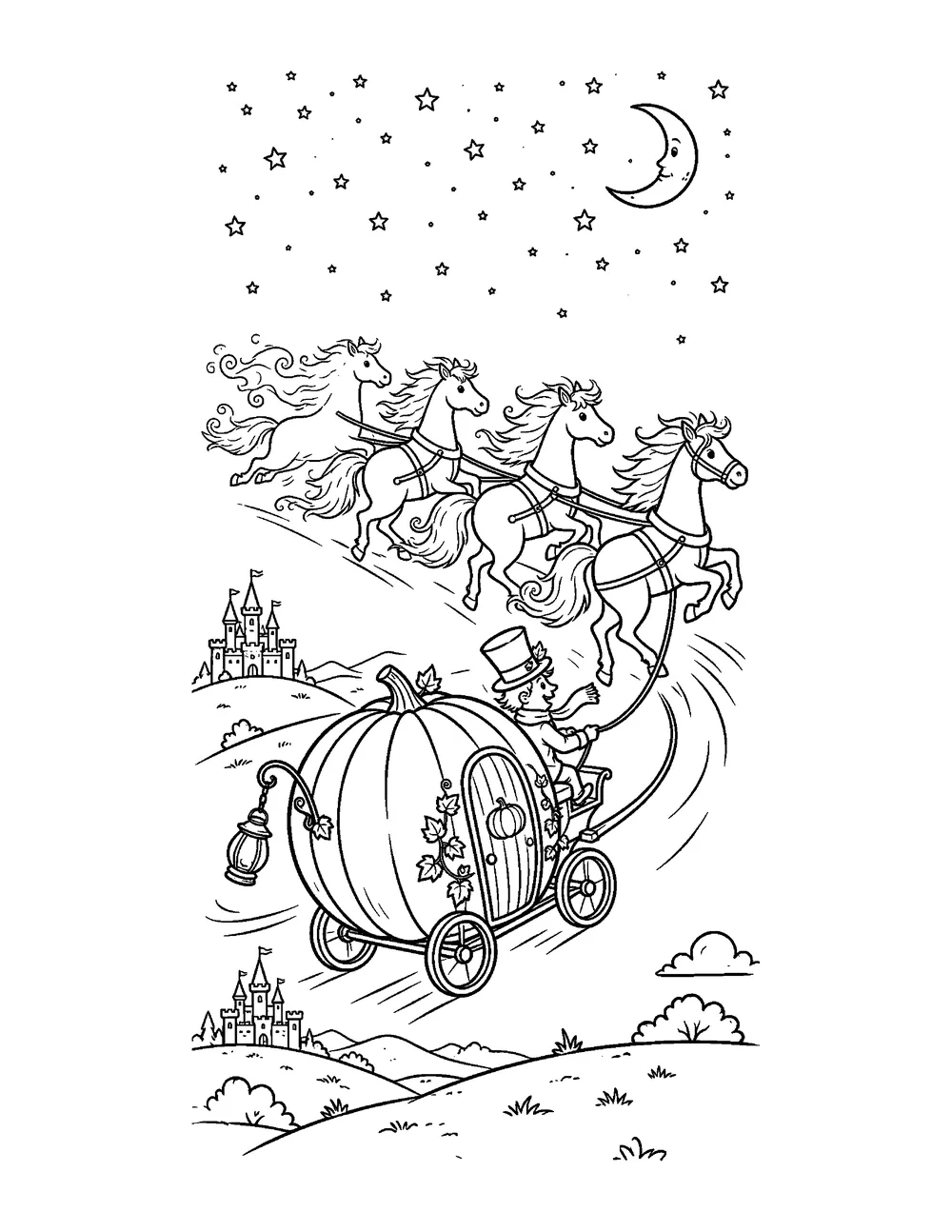 Free printable Midnight Pumpkin Ride Halloween coloring page for kids