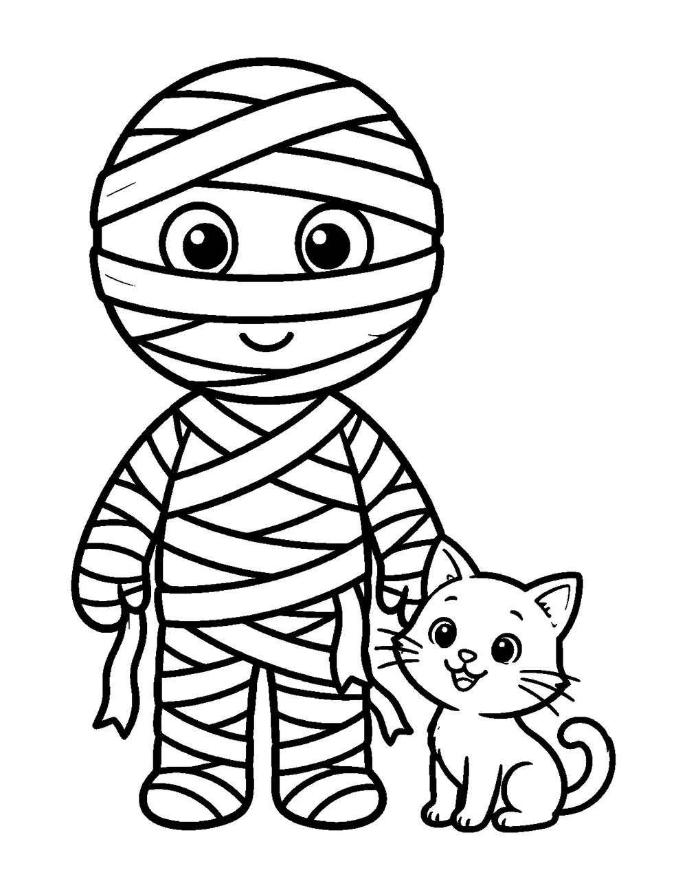Free printable Mummy Buddy Halloween coloring page for kids