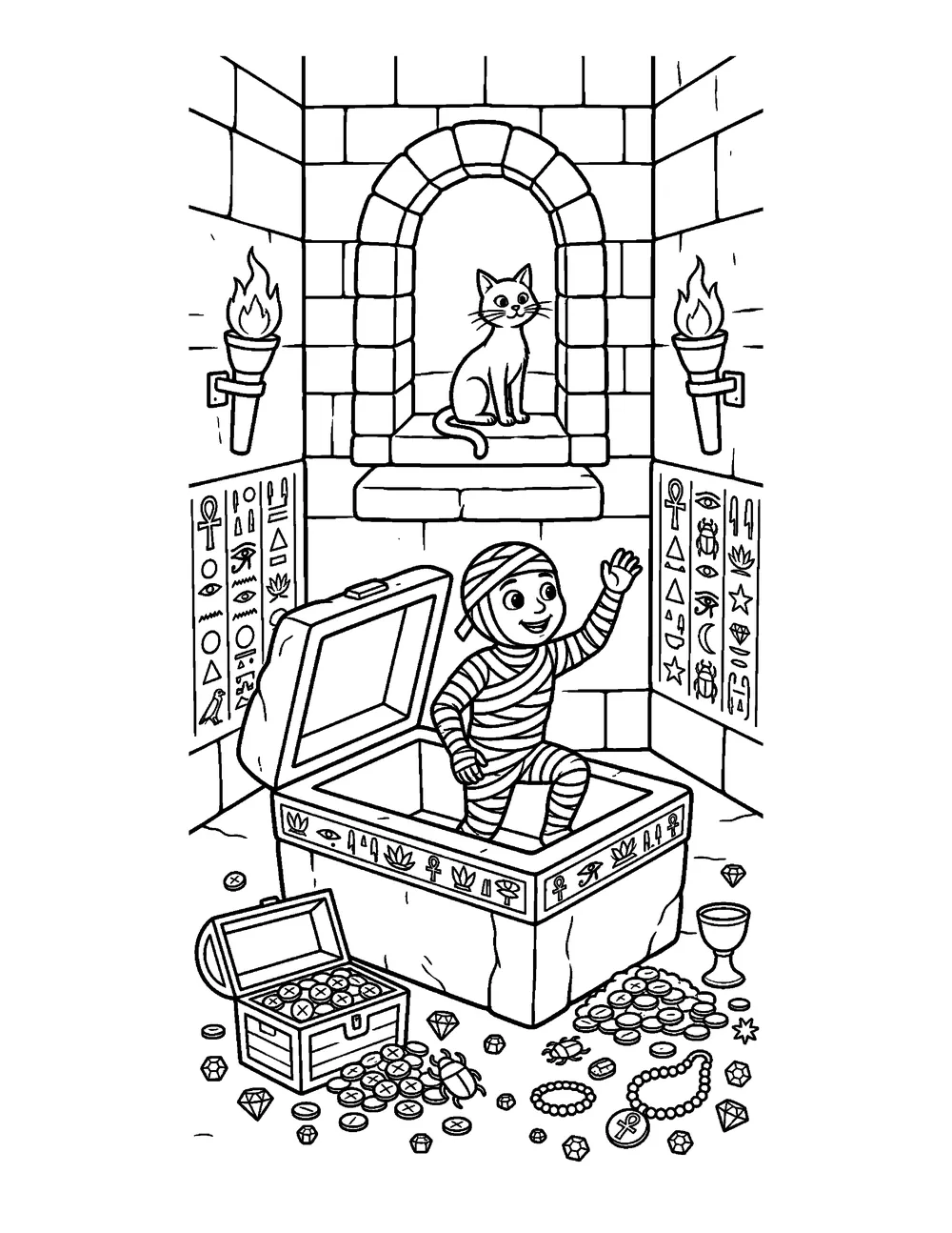 Free printable Mummy's Tomb Halloween coloring page for kids