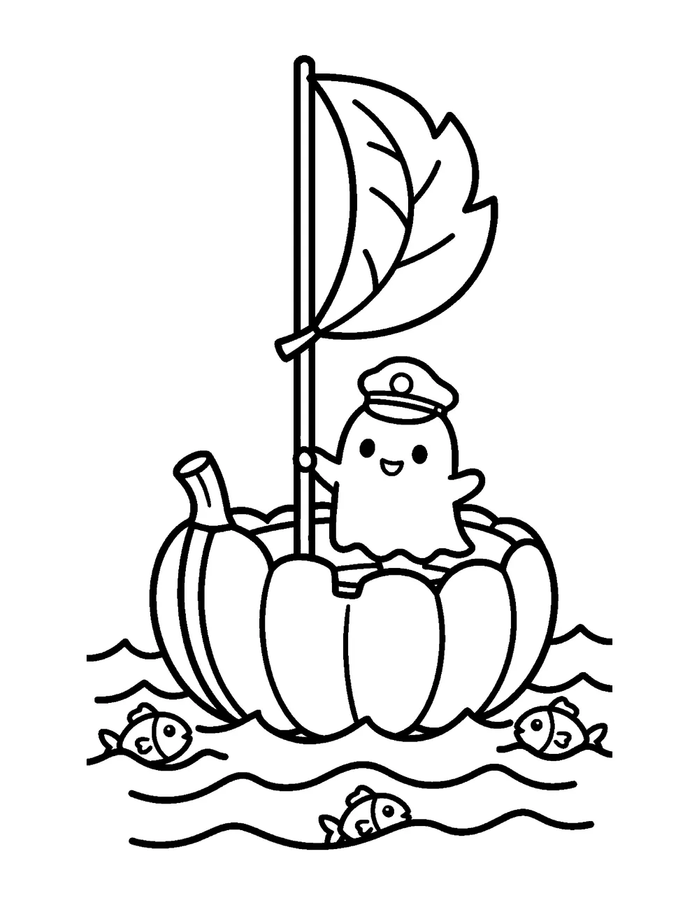 Free printable Pumpkin Boat Halloween coloring page for kids