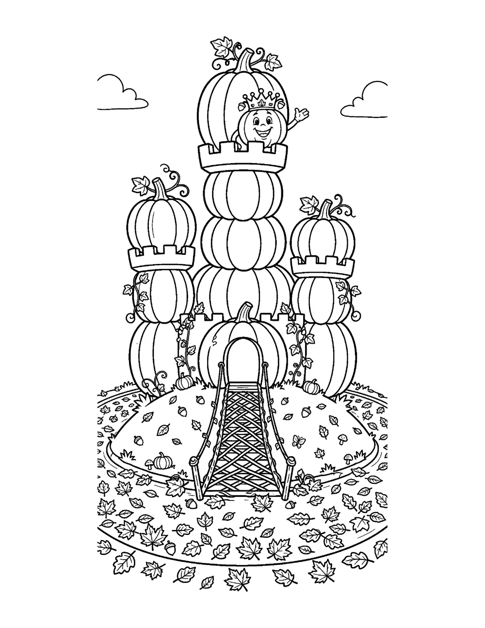 Free printable Pumpkin Castle Halloween coloring page for kids