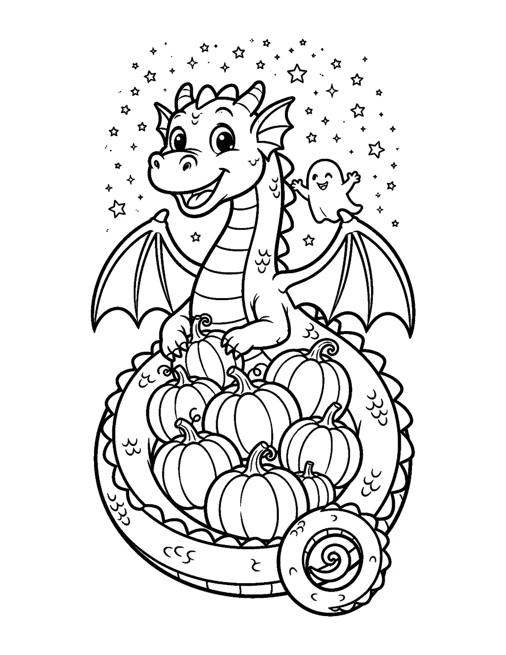 Free printable Pumpkin Dragon Halloween coloring page for kids