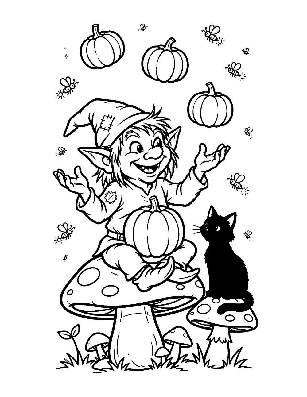 Free printable Pumpkin Goblin Halloween coloring page for kids