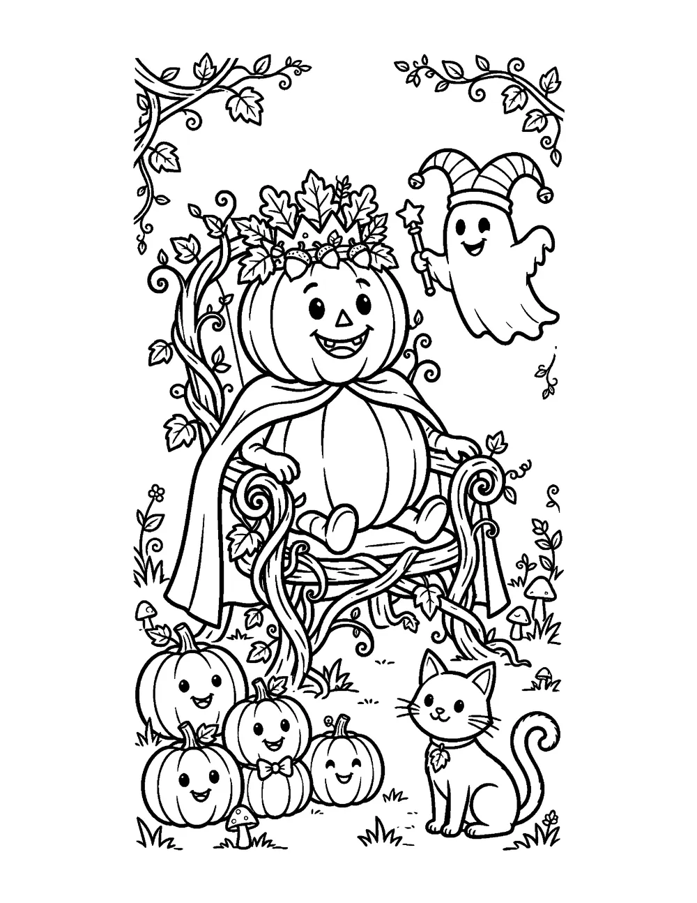 Free printable Pumpkin King Halloween coloring page for kids