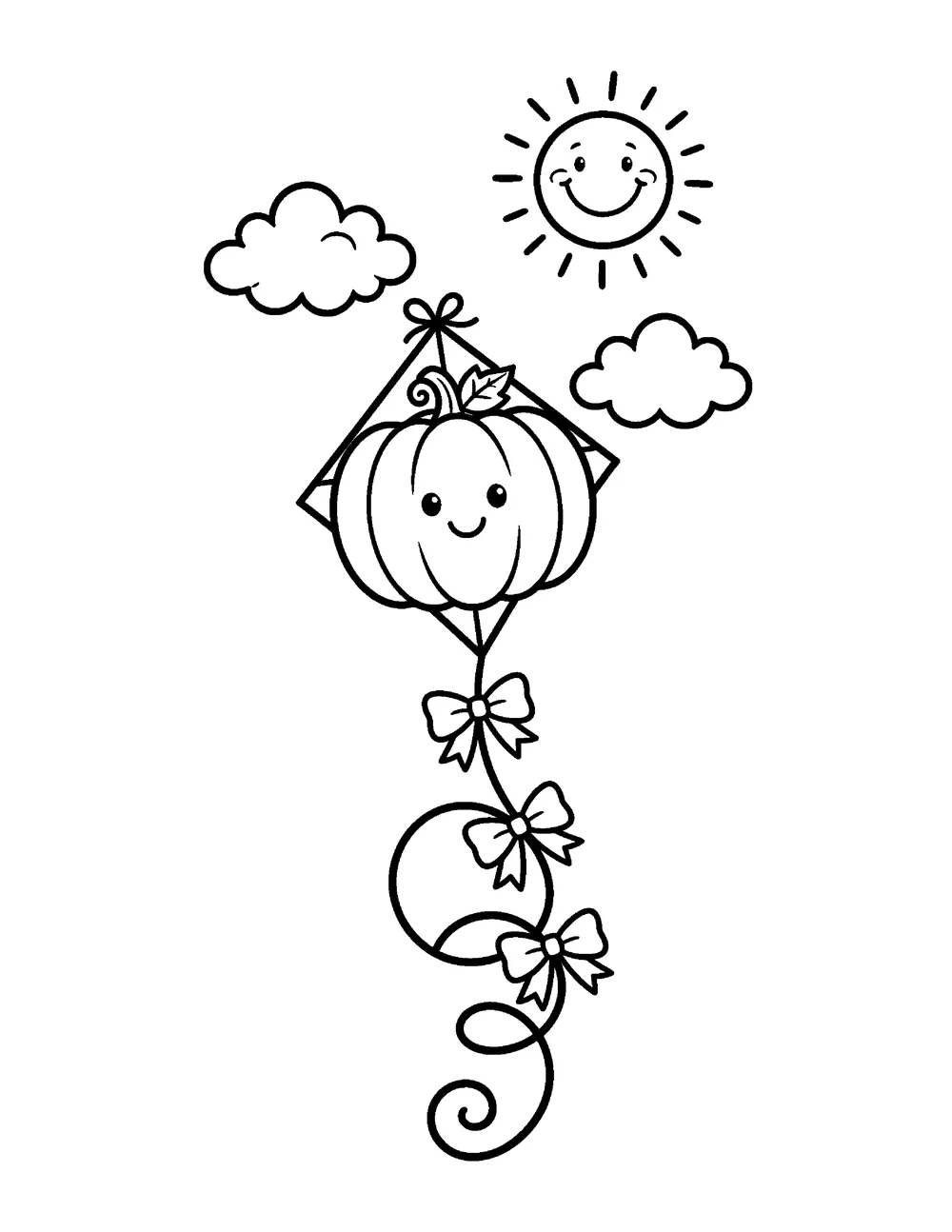 Free printable Pumpkin Kite Halloween coloring page for kids