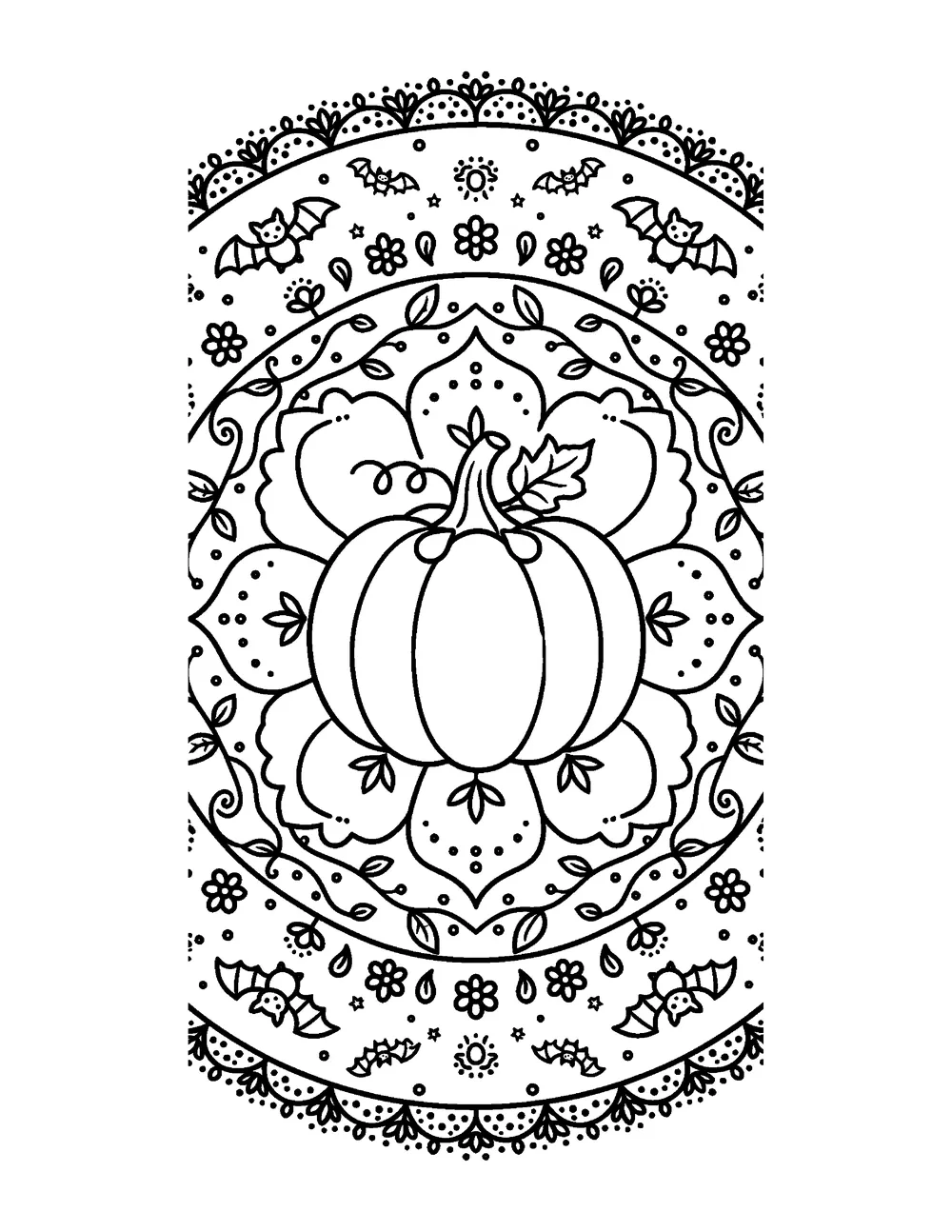 Free printable Pumpkin Mandala Halloween coloring page for kids