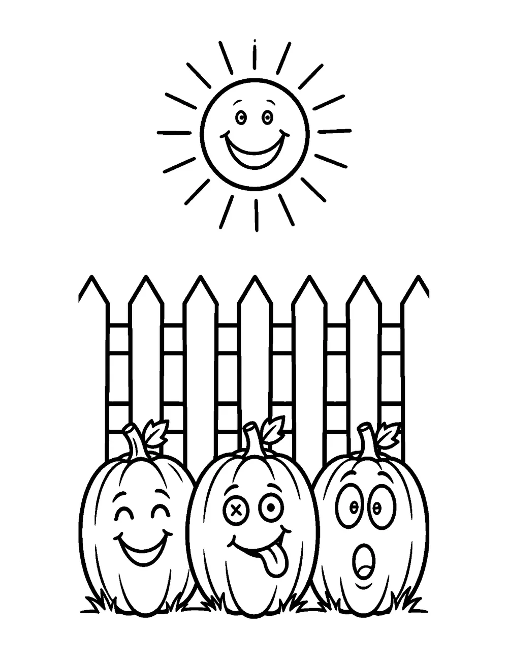 Free printable Pumpkin Patch Row Halloween coloring page for kids