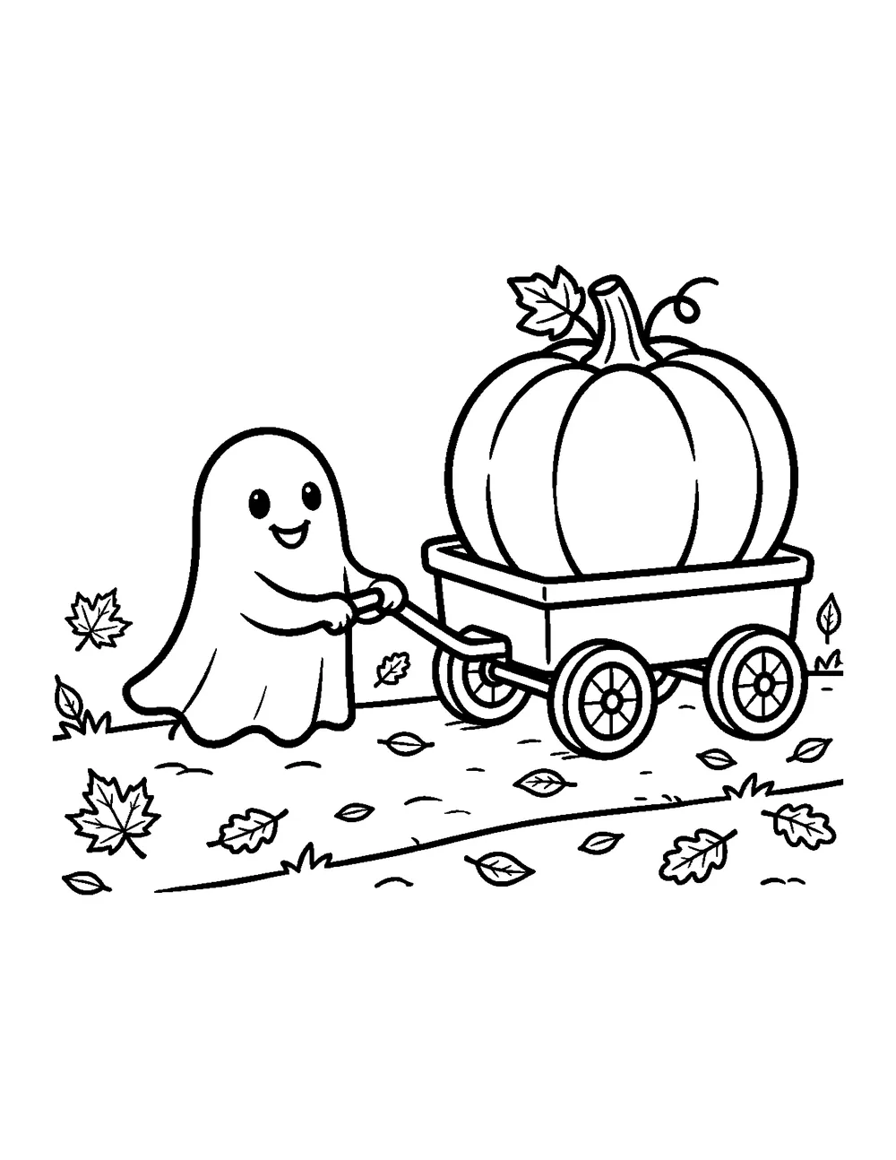 Free printable Pumpkin Wagon Halloween coloring page for kids