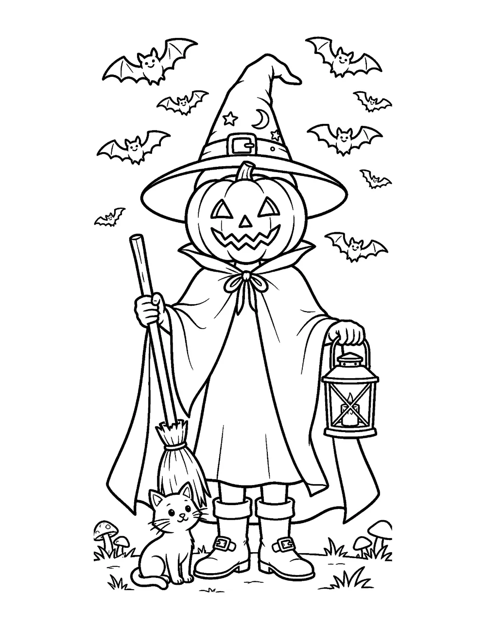 Free printable Pumpkin Witch Halloween coloring page for kids