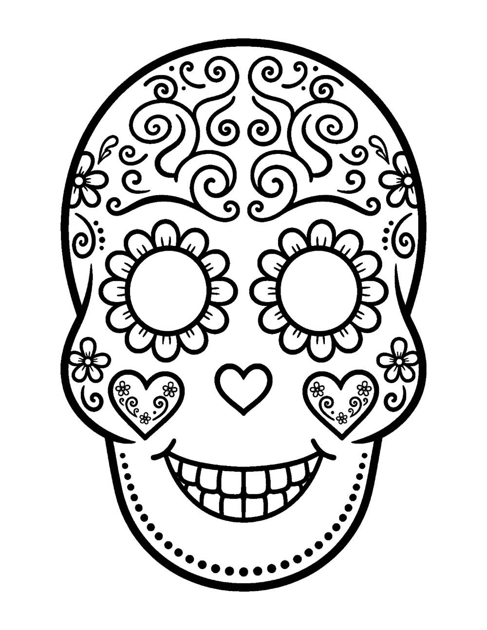 Free printable Sugar Skull (Friendly Version) Halloween coloring page for kids