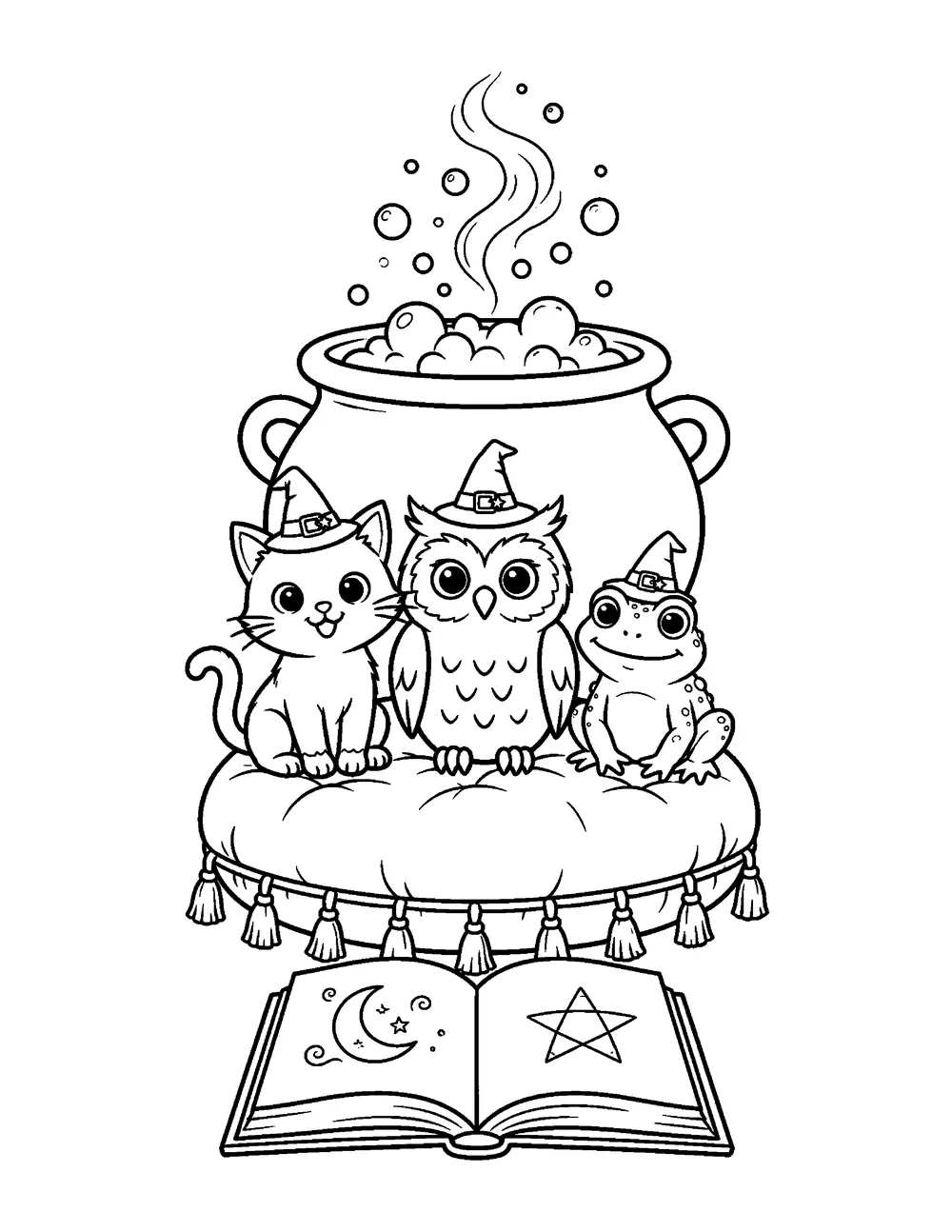 Free printable Witch's Familiar Halloween coloring page for kids