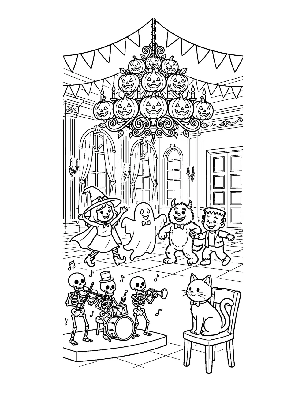 Free printable Witch's Halloween Ball Halloween coloring page for kids