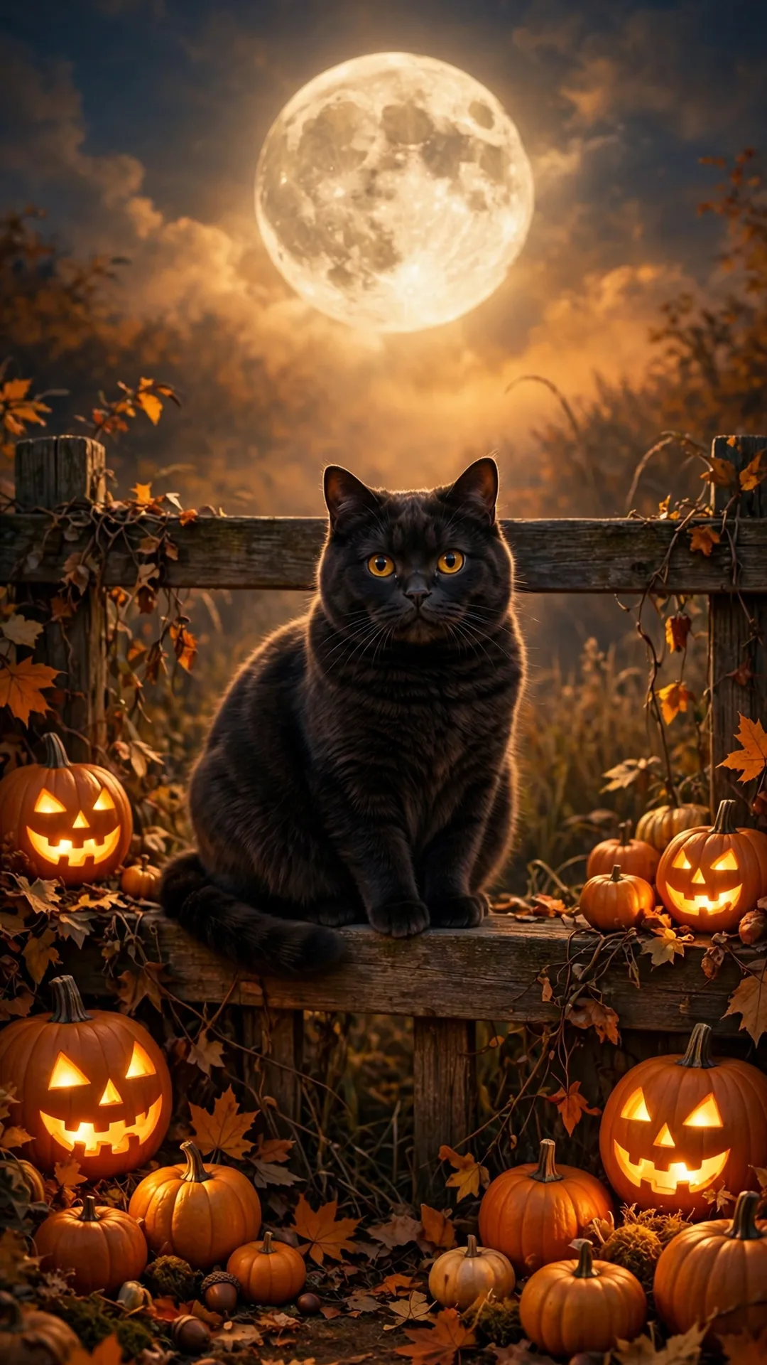 Black Cat on a Pumpkin Fence Halloween iPhone wallpaper