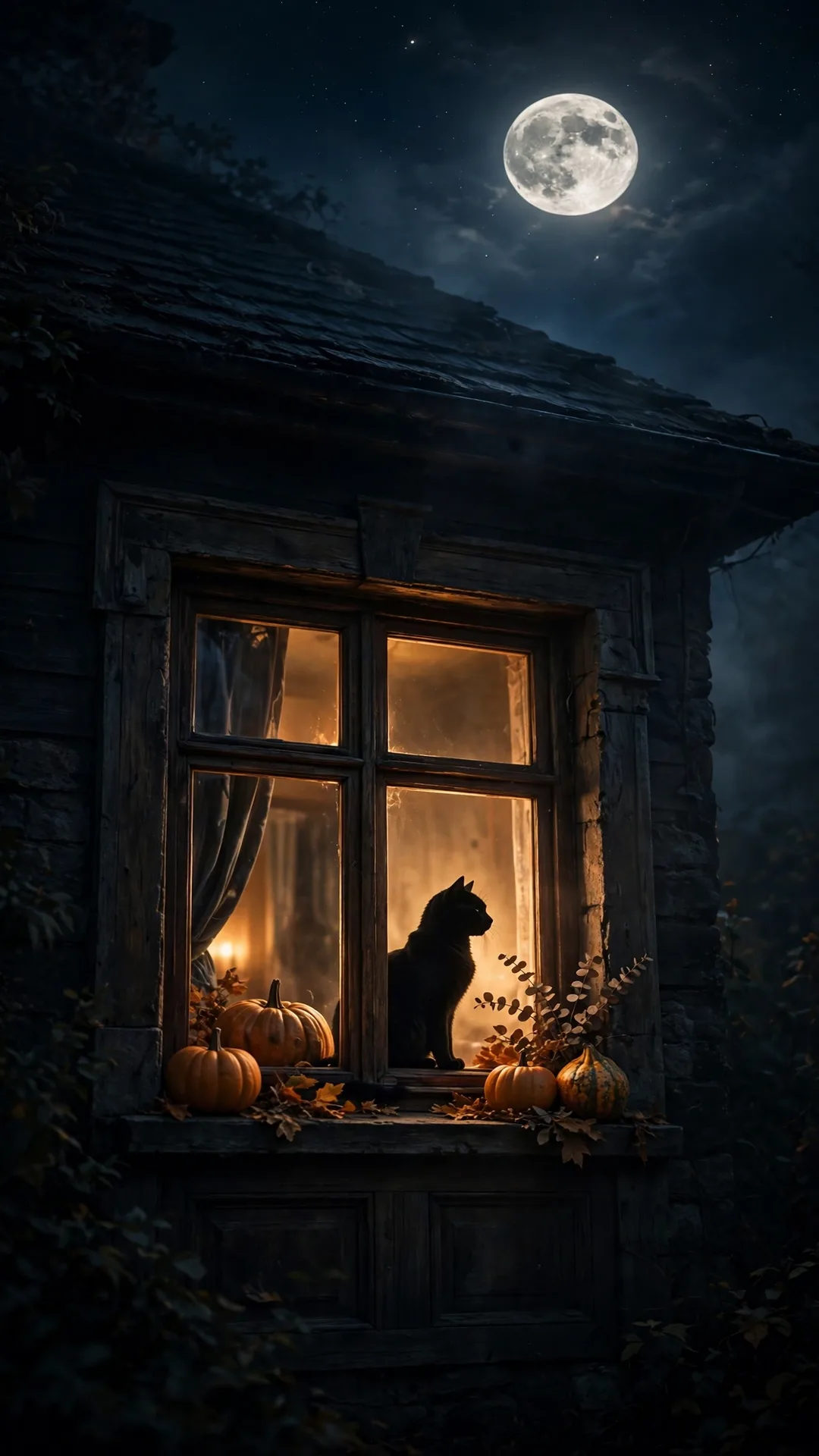 The Black Cat in the Window Halloween iPhone wallpaper