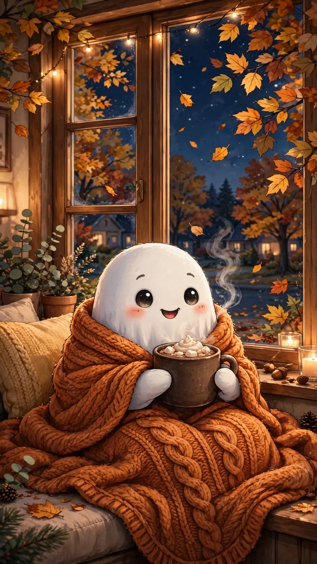 The Hot Cocoa Ghost Night Halloween iPhone wallpaper