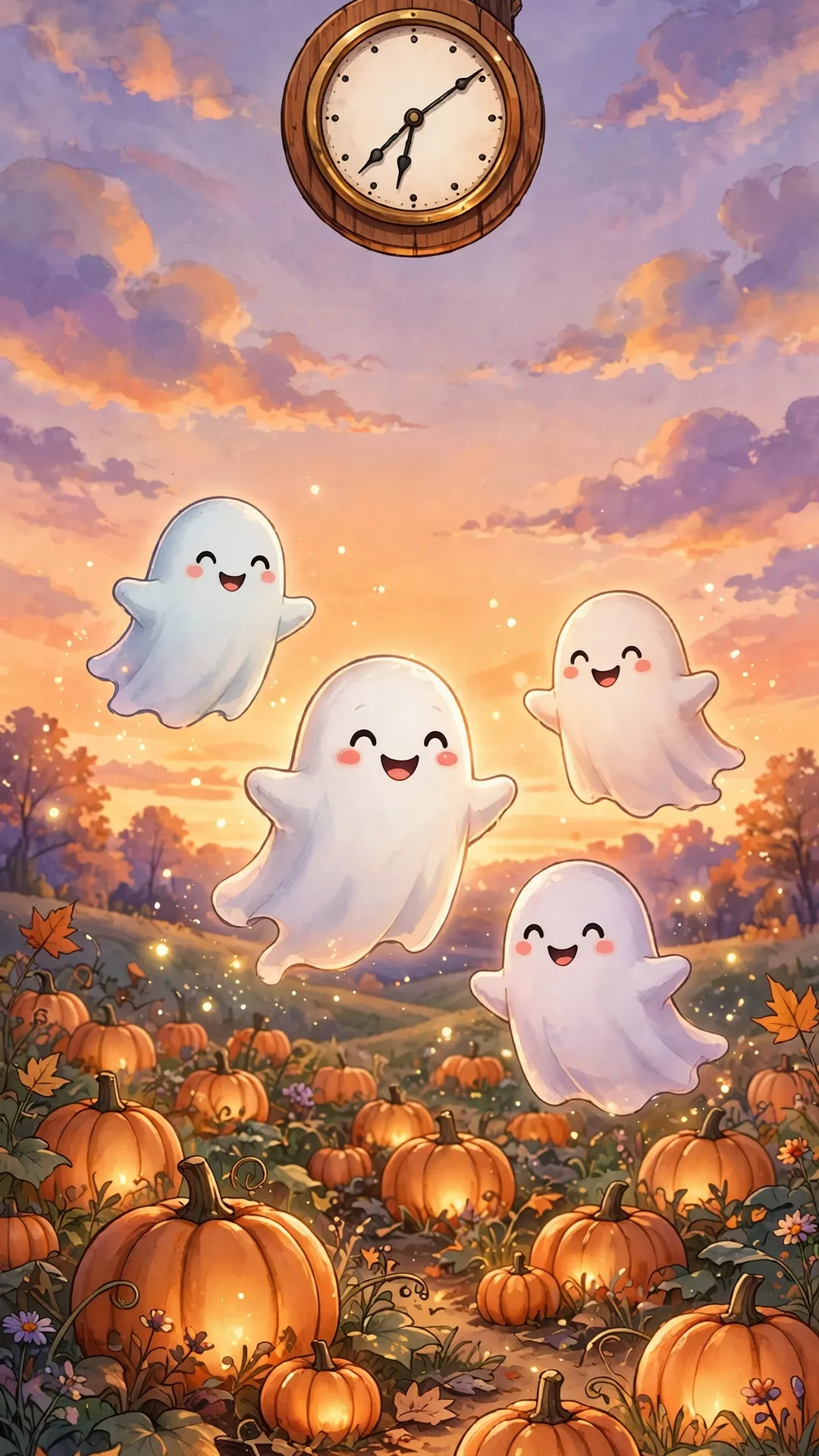 The Friendly Ghost Pumpkin Patch Halloween iPhone wallpaper