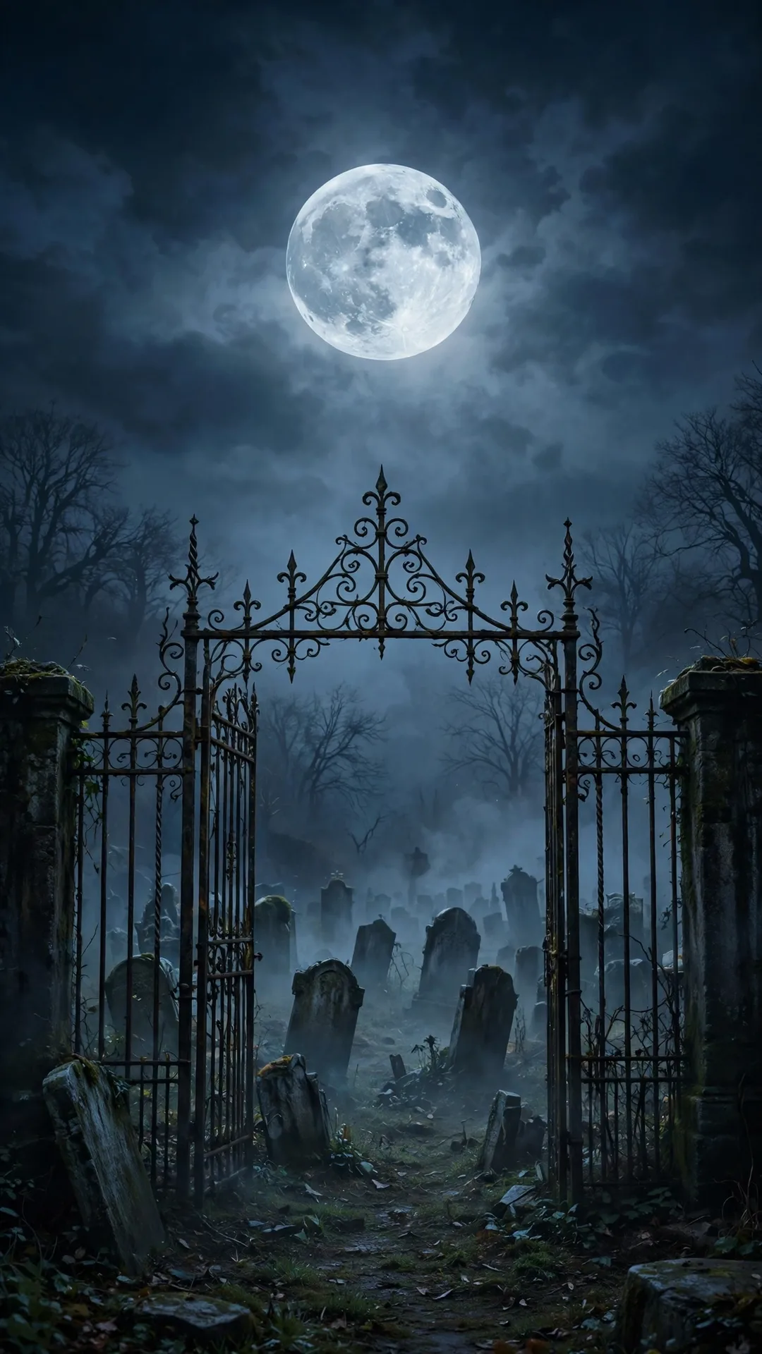 The Foggy Graveyard Gate Halloween iPhone wallpaper