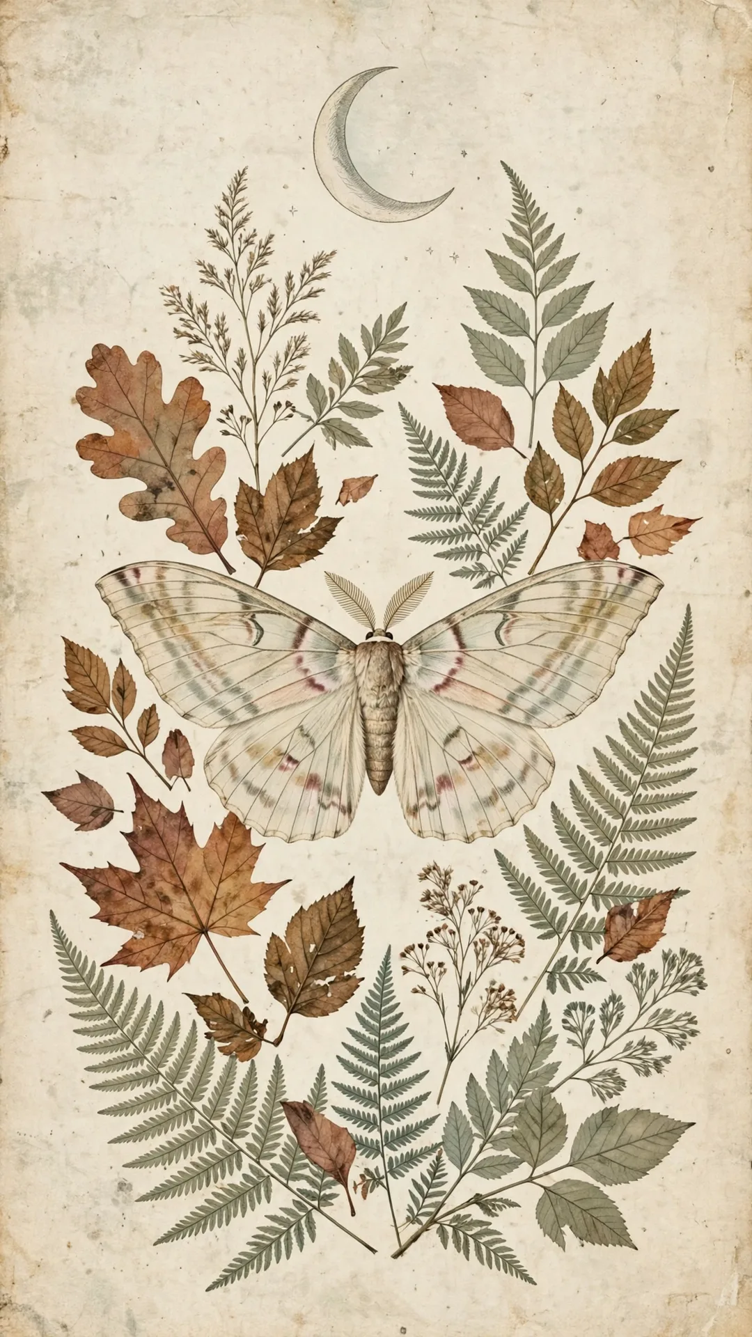 The Moth and Moon Botanical Halloween iPhone wallpaper