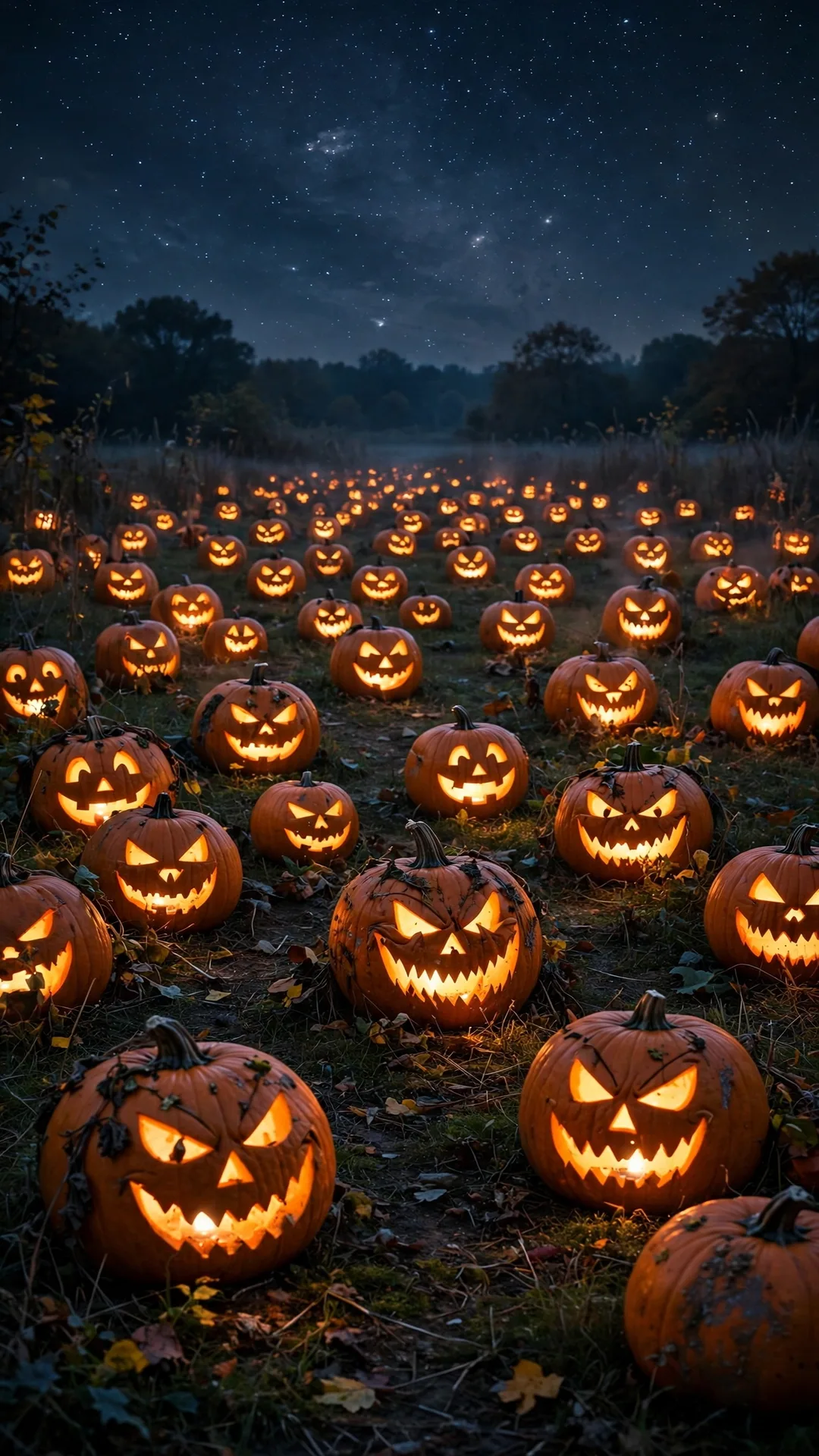 The Grinning Pumpkin Patch at Midnight Halloween iPhone wallpaper