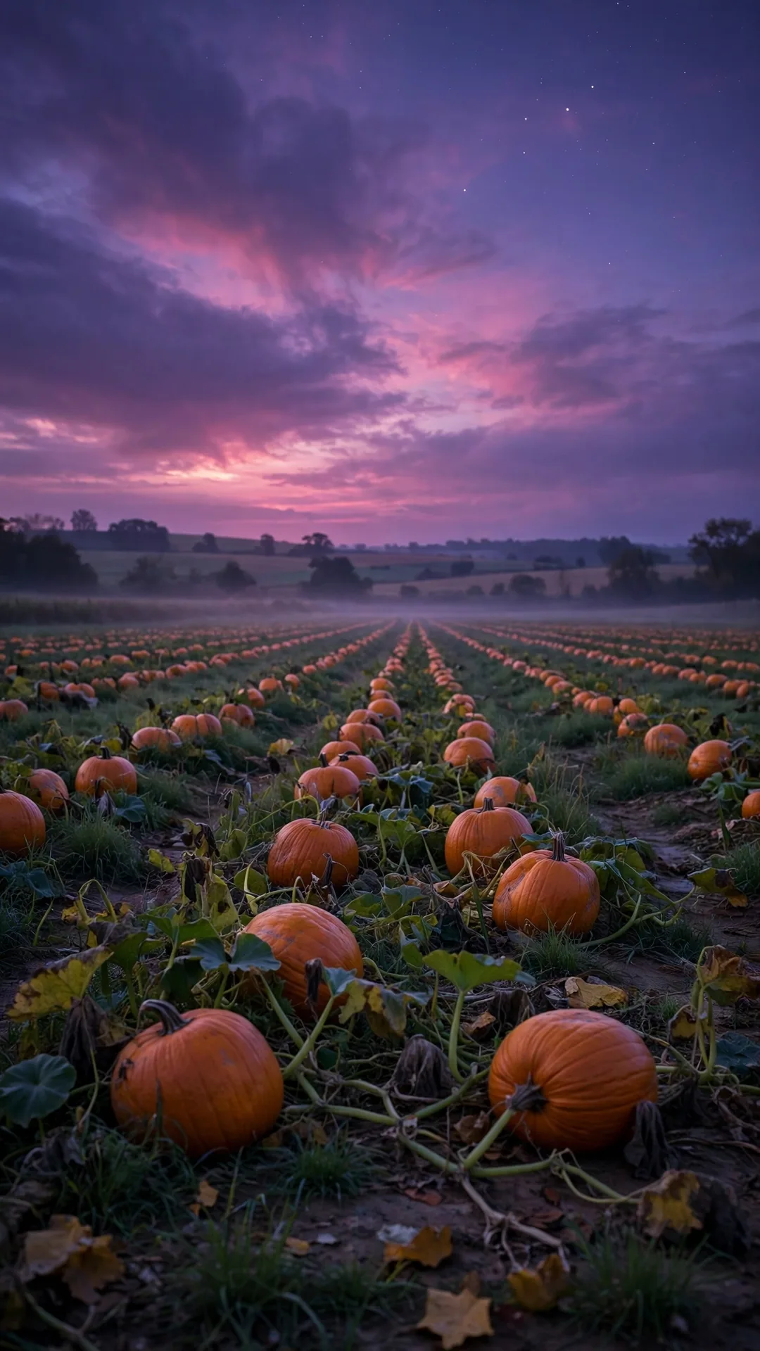 The Purple Twilight Pumpkin Field Halloween iPhone wallpaper
