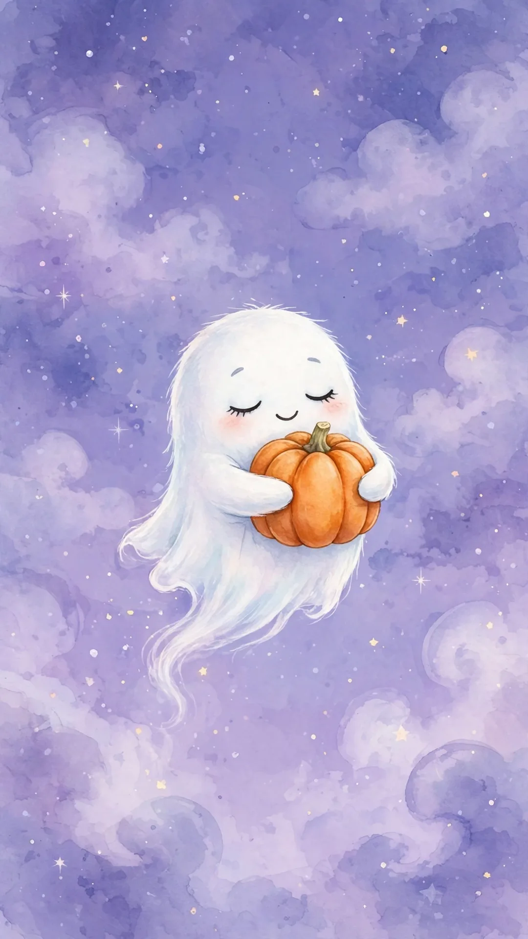 The Sleepy Ghost With a Pumpkin Pillow Halloween iPhone wallpaper